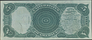 1880 $5.00.  Large Seal Blue Numbers. PMG CHCU-63 EPQ.