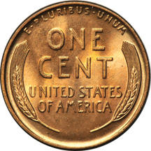 Seven uncirculated 1929 Lincoln cents.