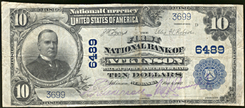 1902 $10.00. Atkinson, NE Charter# 6489 Blue Seal. VF.