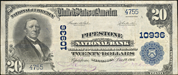 1902 $20.00. Pipestone, MN Charter# 10936 Blue Seal. VF.