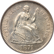 Four Liberty Seated half-dimes.