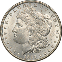 Twenty 1885 and forty 1887 Morgan dollars.