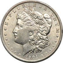 Forty 1885-O and forty 1904-O Morgan dollars.