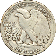 Thirty collector date Walking Liberty half-dollars.