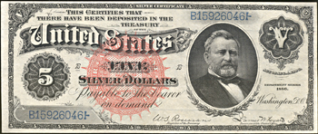 1886 $5.00.  XF.