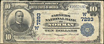 1902 $10.00. Norman, OK Charter# 7293 Blue Seal. F.