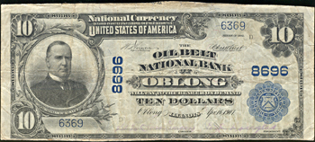 1902 $10.00. Oblong, IL Charter# 8696 Blue Seal. VF.