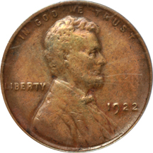 1922 plain. PCGS Genuine (code 98/XF details/damage).