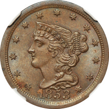 1853 (C-1) NGC MS-64+ BN CAC.