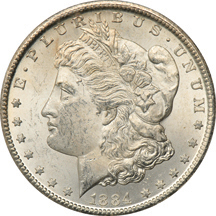 Eighteen 1884-CC Morgan dollars.