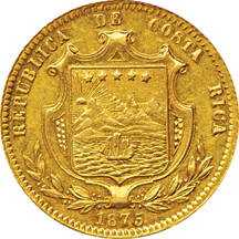 Costa Rica - 1875-GW type-3 5-peso AU.