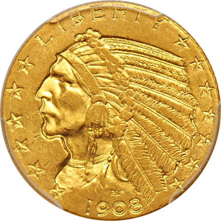 Three U.S. gold coins graded AU-55 by PCGS.