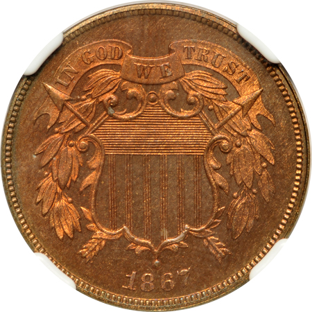 1867 NGC PF-65 RB CAMEO.