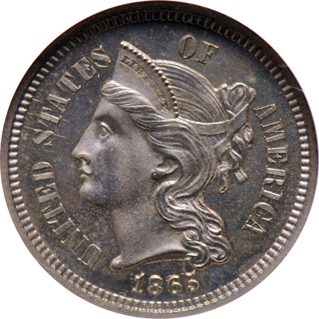 1865 Pattern Obv. Die.  NGC PF-65 (no line).