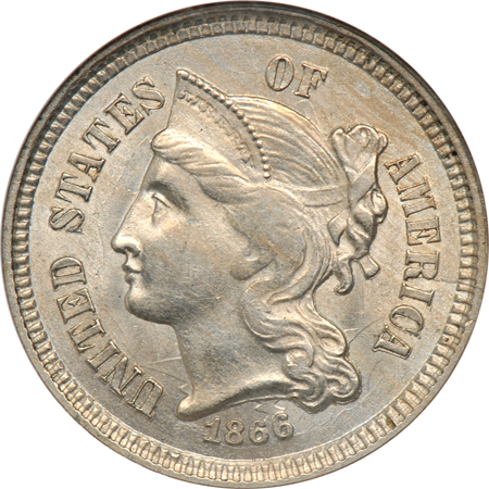 Seven ANACS certified three-cent nickels.