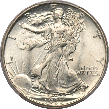 1928-D Standing Liberty quarter, and a 1937 Walking Liberty half-dollar, both PCGS MS-65.