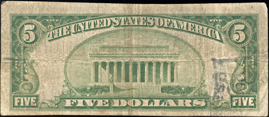 1929 $5.00. Columbia, IL Charter# 13805 Ty. 2. F.