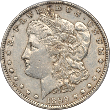 1883-S AU-55, 1888-S AU-50, and an 1899 AU-50, all PCGS.