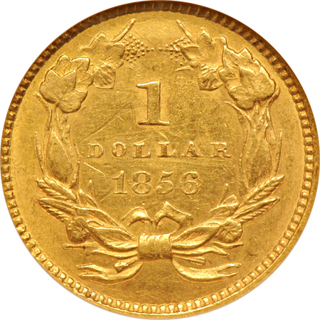 1856 Slanted 5. NGC AU-58.