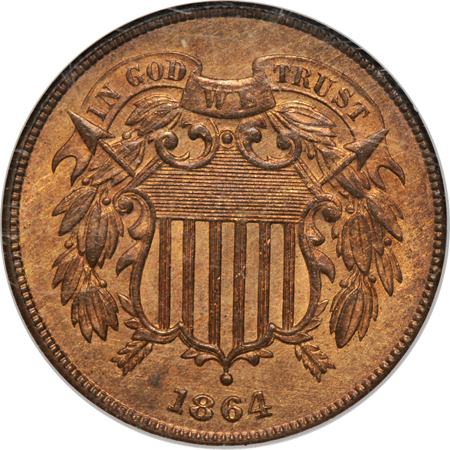 1864 Large Motto. NGC MS-65.