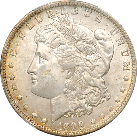 Four Morgan silver dollars graded MS-62 by PCGS.