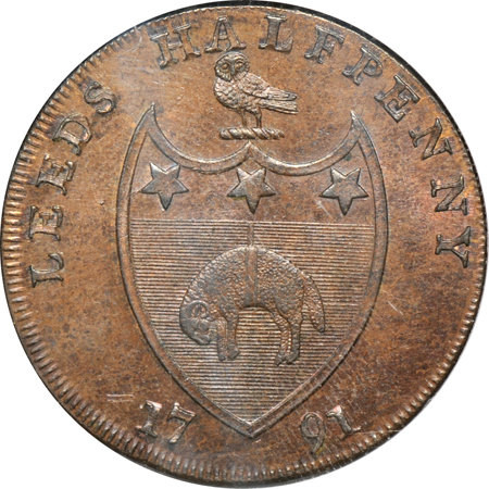 Great Britain - 1791 Yorkshire/Leeds 1/2-Pence (Dalton and Hamer - 46) NGC MS-63 BN.