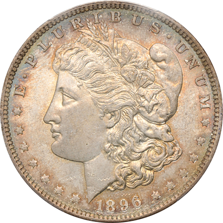 Five moderately toned Morgan dollars, all PCGS.