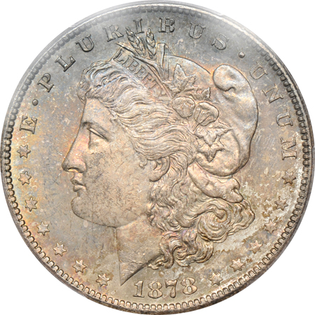 Five moderately toned Morgan dollars, all PCGS.