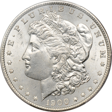 Six Morgan dollars graded MS-63 by PCGS.