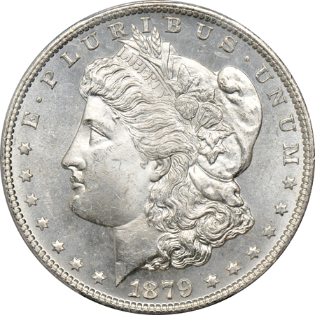 Five Morgan dollars and a Peace dollar, all PCGS MS-64.