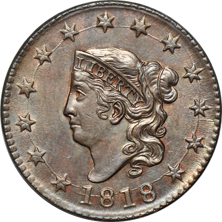 1818 (N-10) "Randall Hoard," UNC details/recolored.