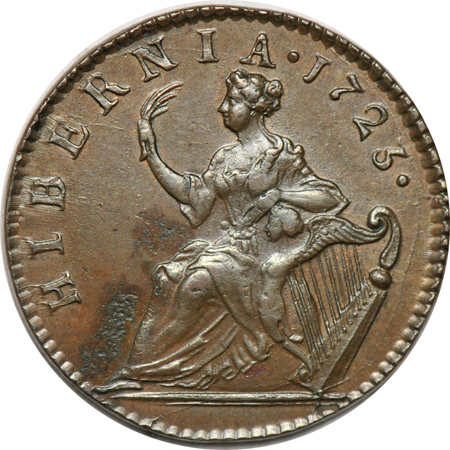 1723 Woods 1/2-Pence. AU.