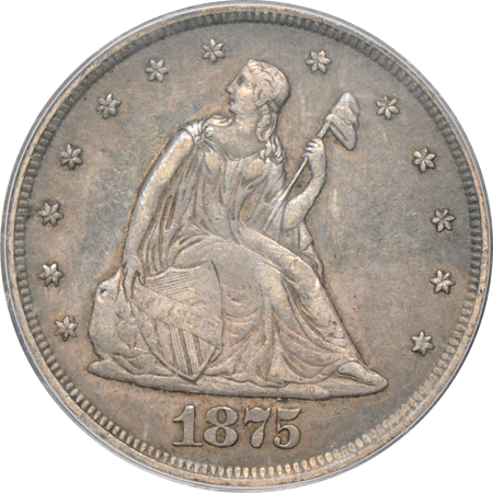 1875-CC 20-cent piece PCGS XF-40, and an 1877 Seated quarter, PCGS VF-20 CAC.