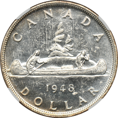 Canada - 1948 silver dollar, NGC MS-62.