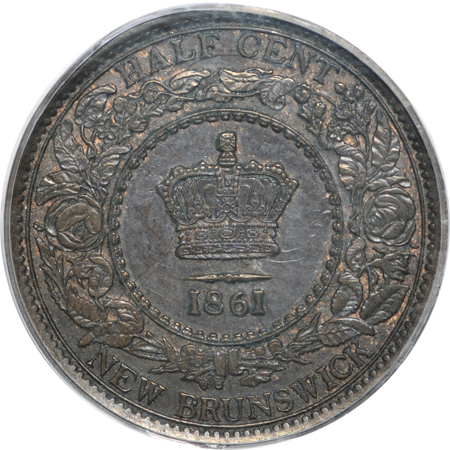 New Brunswick - 1861 half-cent, PCGS MS-62BN.