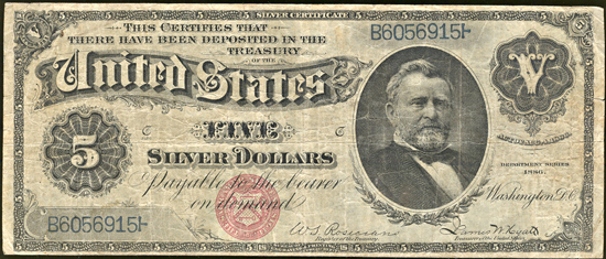 1886 $5.00.  VG.