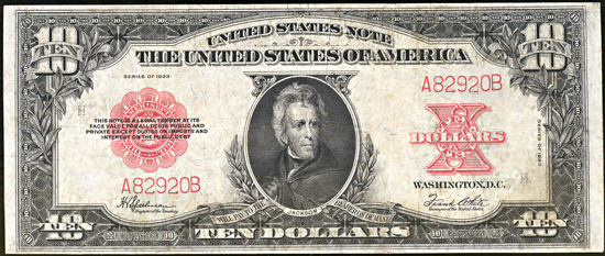 1923 $10.00 VF.