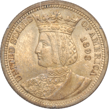 1893 Isabella Quarter. PCGS MS-60 (rattler).