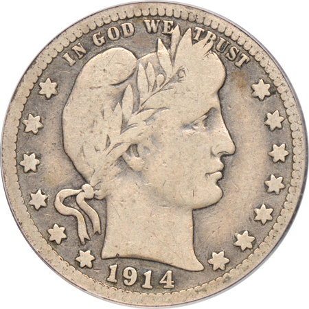 1914-S Barber quarter VG-8 and a 1934-D Washington quarter MS-64, both PCGS.