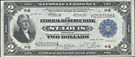 1918 $2.00 St. Louis VF.