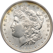 Nine PCGS MS-64+ Morgan dollars.