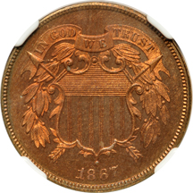 1867 NGC PF-65 RB CAMEO.