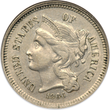 Seven ANACS certified three-cent nickels.