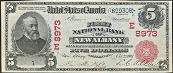 1902 Serial# 1 $5.00. New Albany, PA Charter# 8973 Red Seal. CHCU.