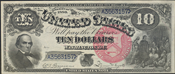 1880 $10.00.  Large Seal Blue Numbers. PMG CHCU-63.