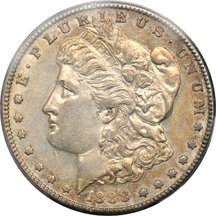 1883-S AU-55, 1888-S AU-50, and an 1899 AU-50, all PCGS.