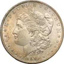 Four Morgan silver dollars graded MS-62 by PCGS.