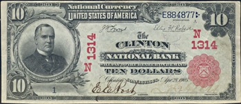 1902 $10.00 Serial number 1. Clinton, CT Charter# 1314 Red Seal. PMG CHCU.