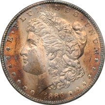 1884 MS-64, 1885-O MS-65, and an 1890-O MS-64, all NGC.