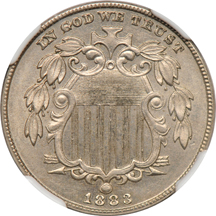 1883 Shield nickel MS-62, and a 1917-S Type 1 quarter MS-62 FH, both NGC.